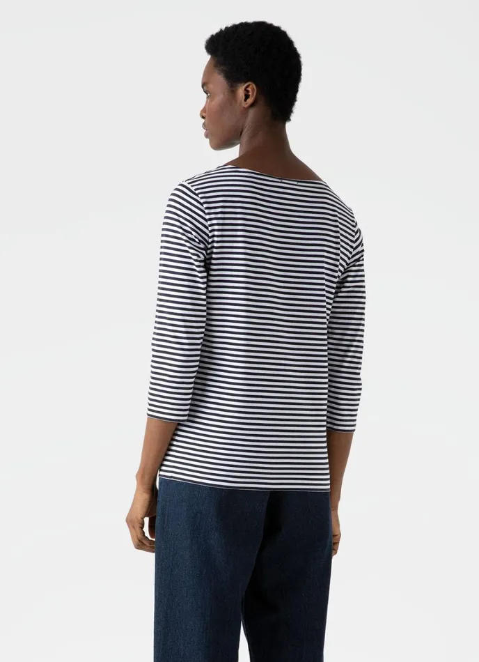 SUNSPEL Tshirts and Tops 34 Sleeve Boat Neck Tshirt Whitenavy 8211 Women