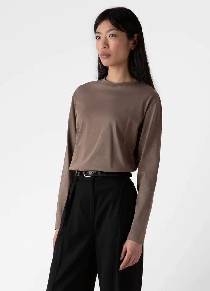 SUNSPEL Tshirts and Tops Long Sleeve Boy Fit Tshirt Cedar 8211 Women
