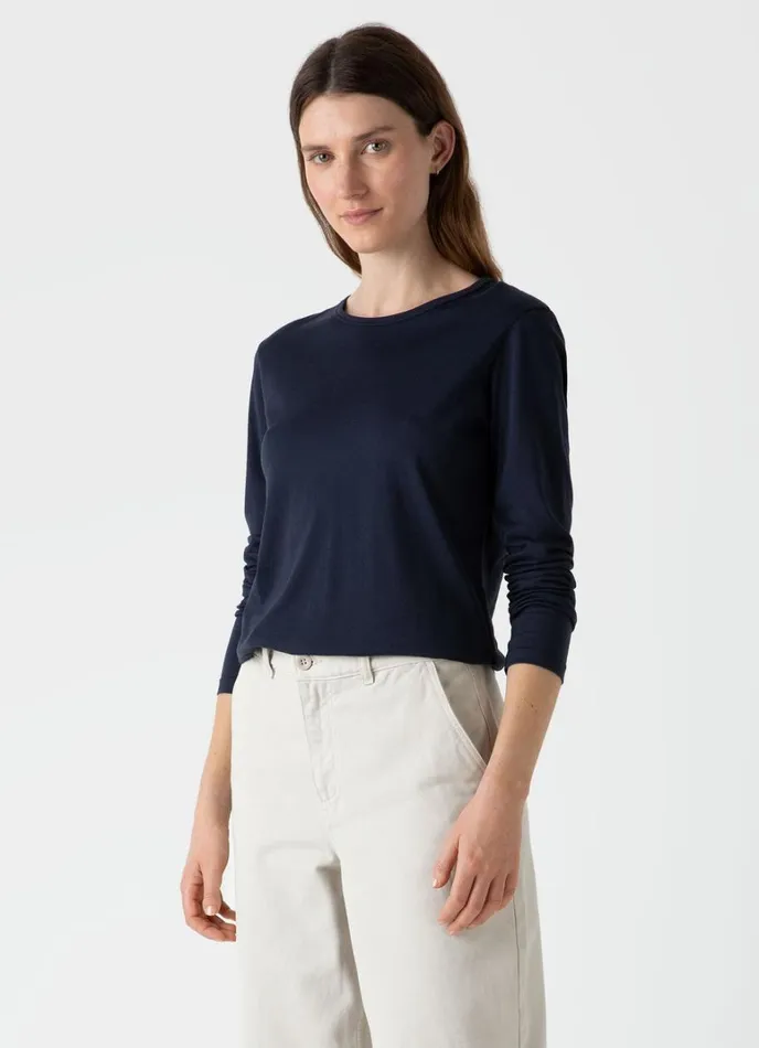 SUNSPEL Tshirts and Tops Long Sleeve Classic Tshirt Navy 8211 Women