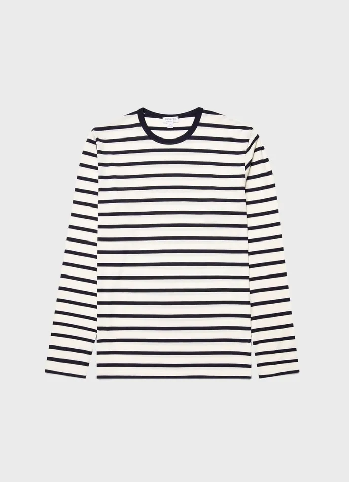 SUNSPEL Tshirts Long Sleeve Classic Tshirt Ecrunavy Breton Stripe 8211 Men