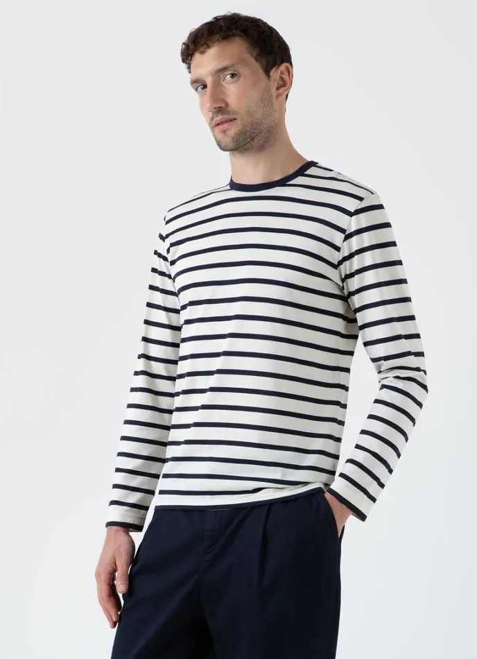 SUNSPEL Tshirts Long Sleeve Classic Tshirt Ecrunavy Breton Stripe 8211 Men
