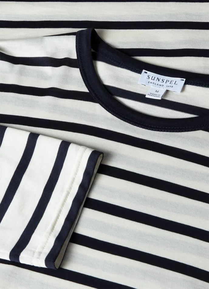 SUNSPEL Tshirts Long Sleeve Classic Tshirt Ecrunavy Breton Stripe 8211 Men