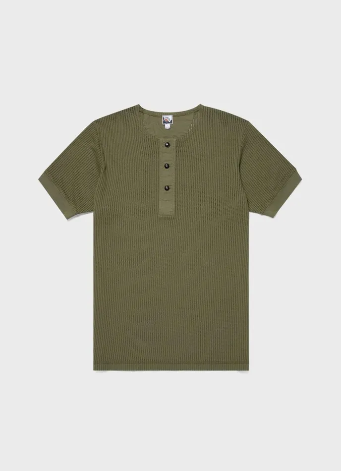 SUNSPEL Tshirts X Nigel Cabourn Mesh Henley Army Green 8211 Men