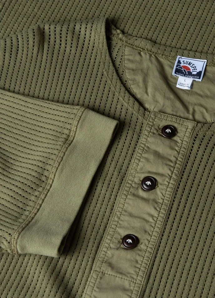 SUNSPEL Tshirts X Nigel Cabourn Mesh Henley Army Green 8211 Men