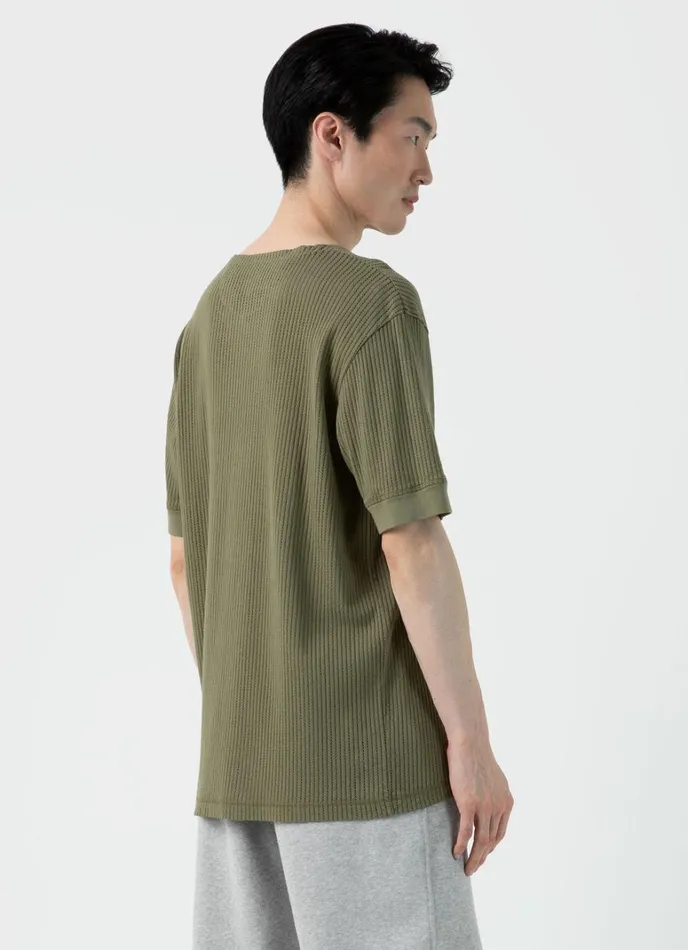 SUNSPEL Tshirts X Nigel Cabourn Mesh Henley Army Green 8211 Men