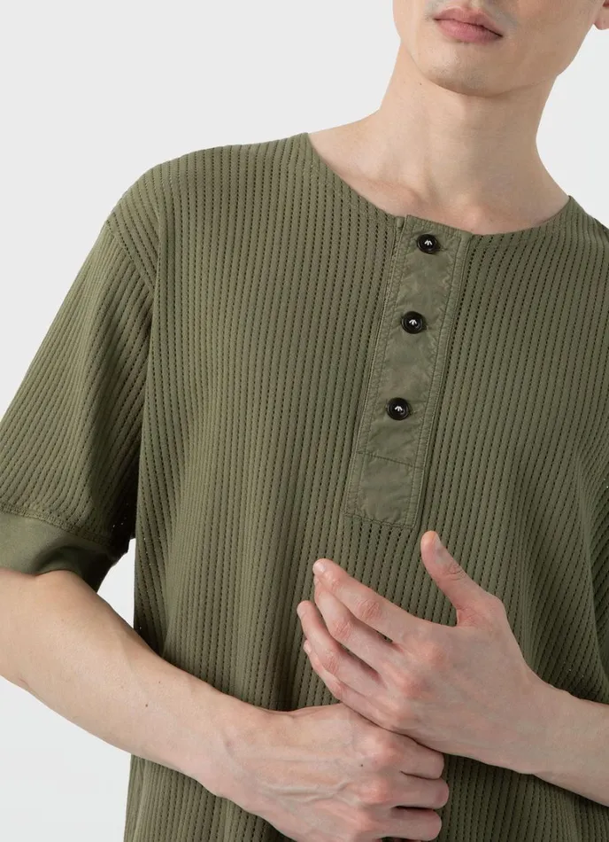 SUNSPEL Tshirts X Nigel Cabourn Mesh Henley Army Green 8211 Men