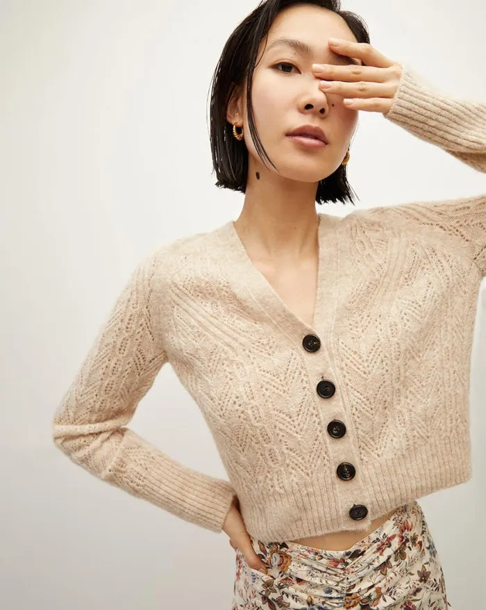 Sweaters Shop Veronica Beard Delent Knit Cardigan Heather Sand