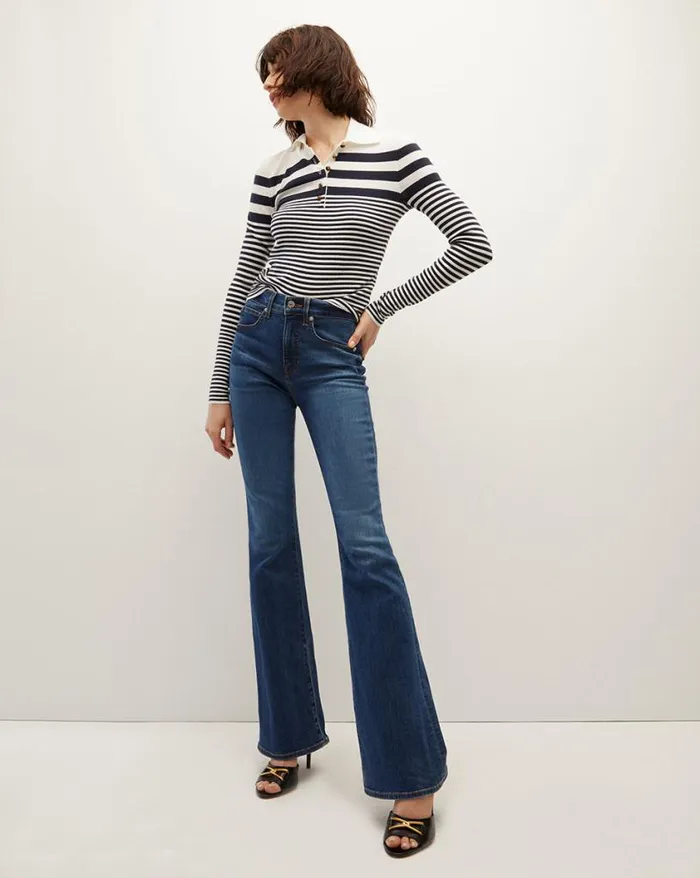 Sweaters Shop Veronica Beard Raj Striped Polo Top Ivorynavy