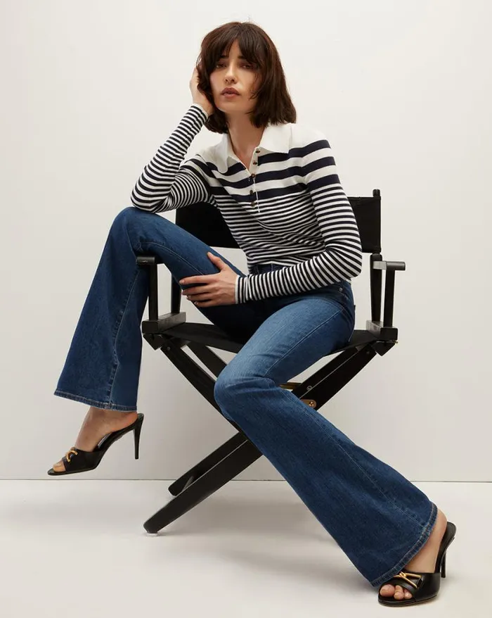 Sweaters Shop Veronica Beard Raj Striped Polo Top Ivorynavy