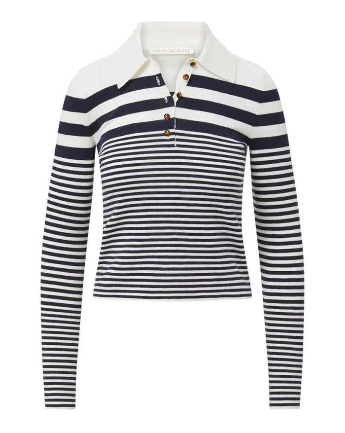Sweaters Shop Veronica Beard Raj Striped Polo Top Ivorynavy