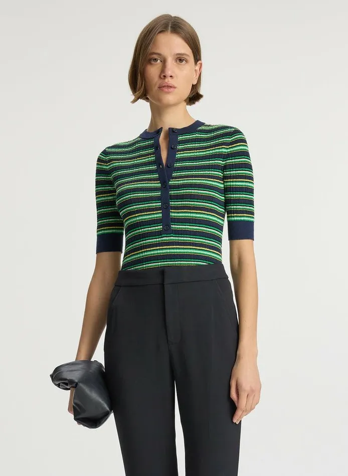 Sweaters Women ALC Fisher Fine Cotton Knit Top Navygreen Multi
