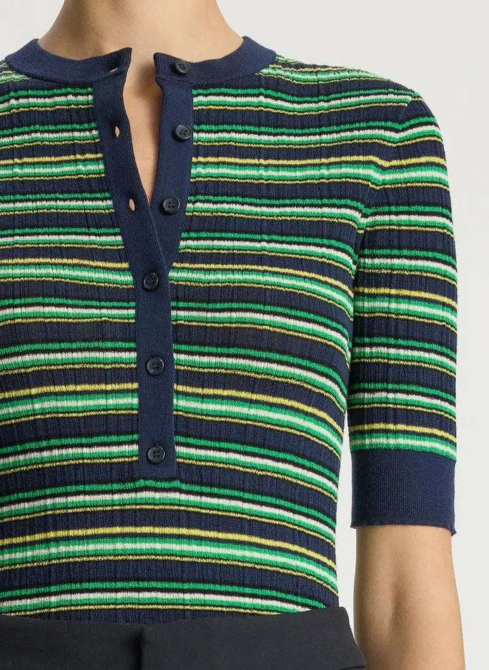 Sweaters Women ALC Fisher Fine Cotton Knit Top Navygreen Multi Sweaters Women ALC Fisher Fine Cotton Knit Top Navygreen Multi