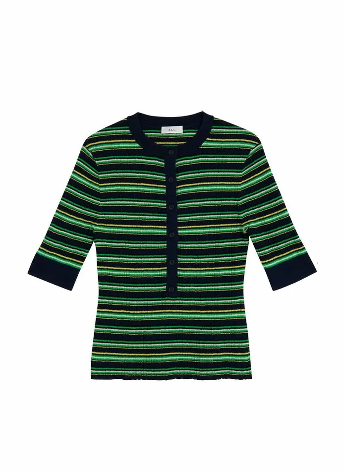Sweaters Women ALC Fisher Fine Cotton Knit Top Navygreen Multi Sweaters Women ALC Fisher Fine Cotton Knit Top Navygreen Multi