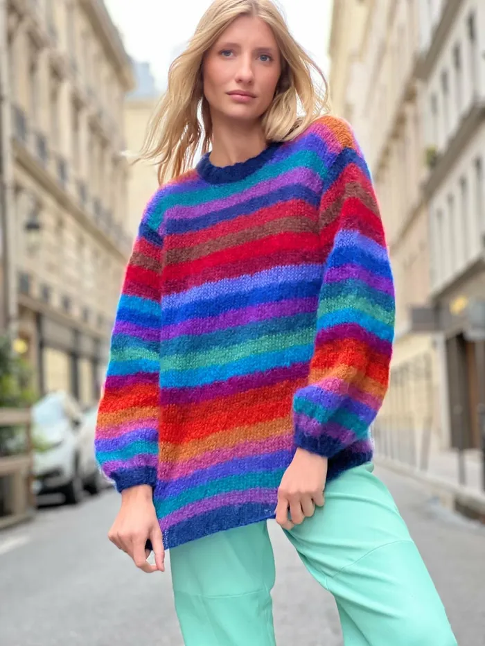 Sweaters Women Rose Carmine SWEATER OVERSIZE MULTISTRIPES STRONGS