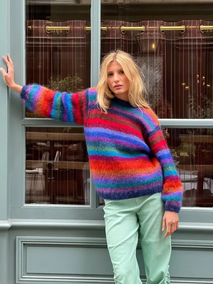 Sweaters Women Rose Carmine SWEATER OVERSIZE MULTISTRIPES STRONGS