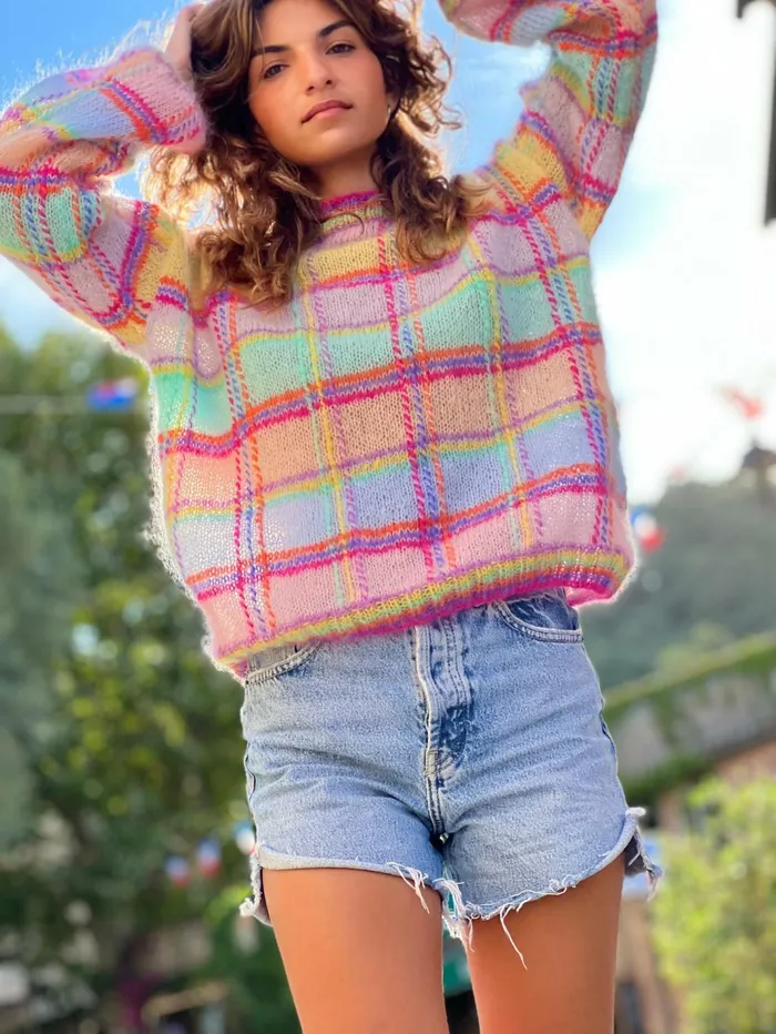Sweaters Women Rose Carmine SWEATER TARTAN PASTELS