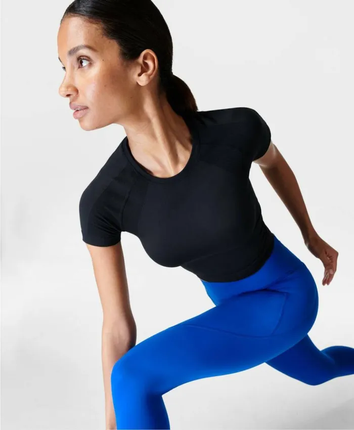 Sweaty Betty Athlete Crop Seamless Workout Tee Black Clothing TShirts