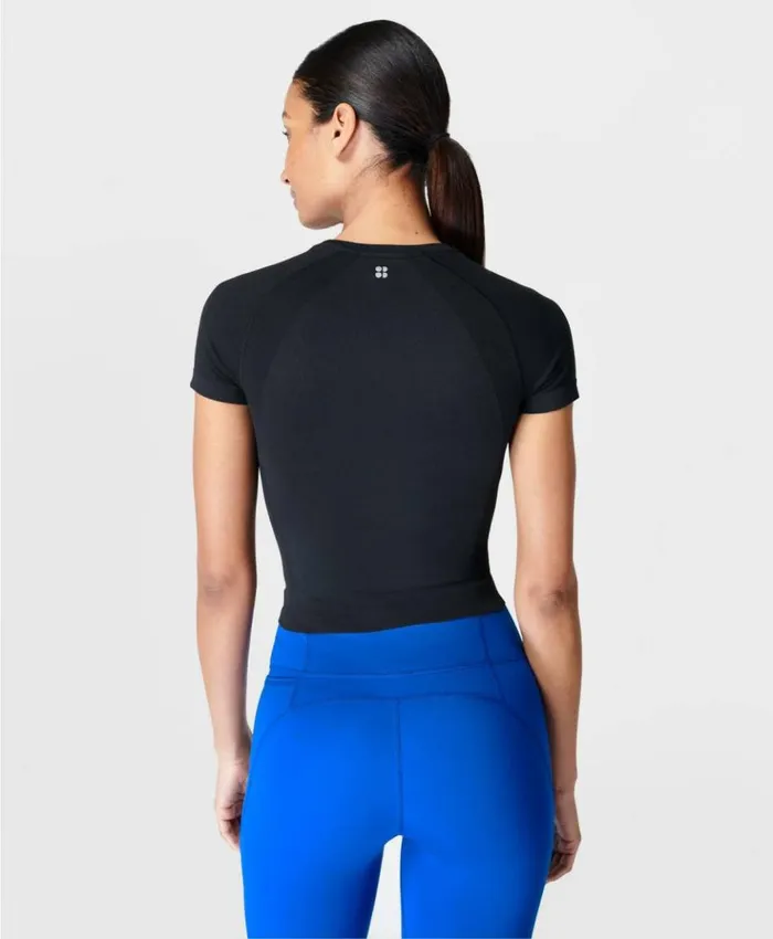 Sweaty Betty Athlete Crop Seamless Workout Tee Black Clothing TShirts