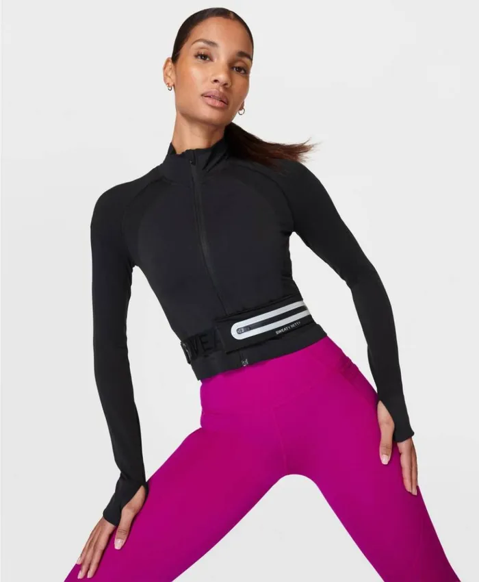 Sweaty Betty Athlete Crop Seamless Workout Zip Up Black Clothing Sweatshirts Hoodies