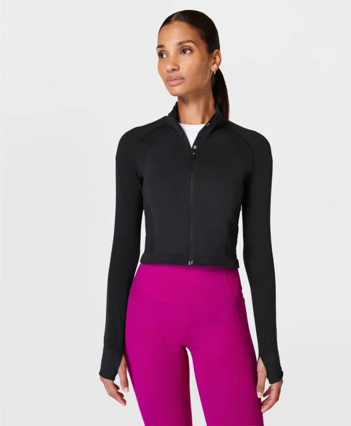 Sweaty Betty Athlete Crop Seamless Workout Zip Up Black Clothing Sweatshirts Hoodies