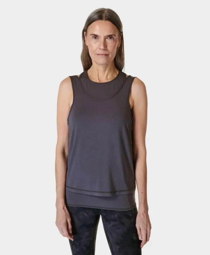 Sweaty Betty Double Up Tank Urban Grey Clothing Tank Tops