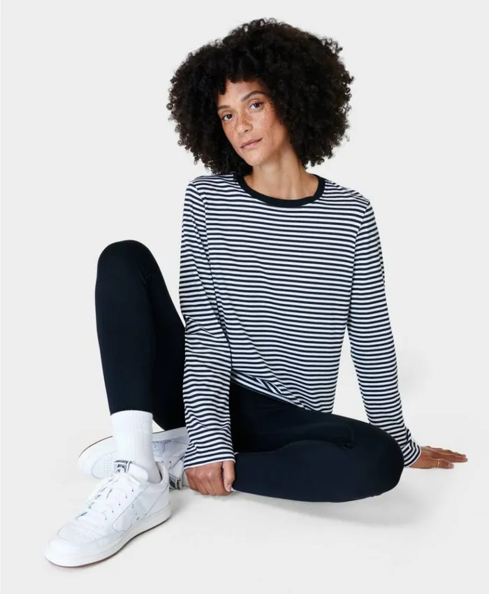 Sweaty Betty Essential Long Sleeve Tee Black And White Stripe Clothing TShirts