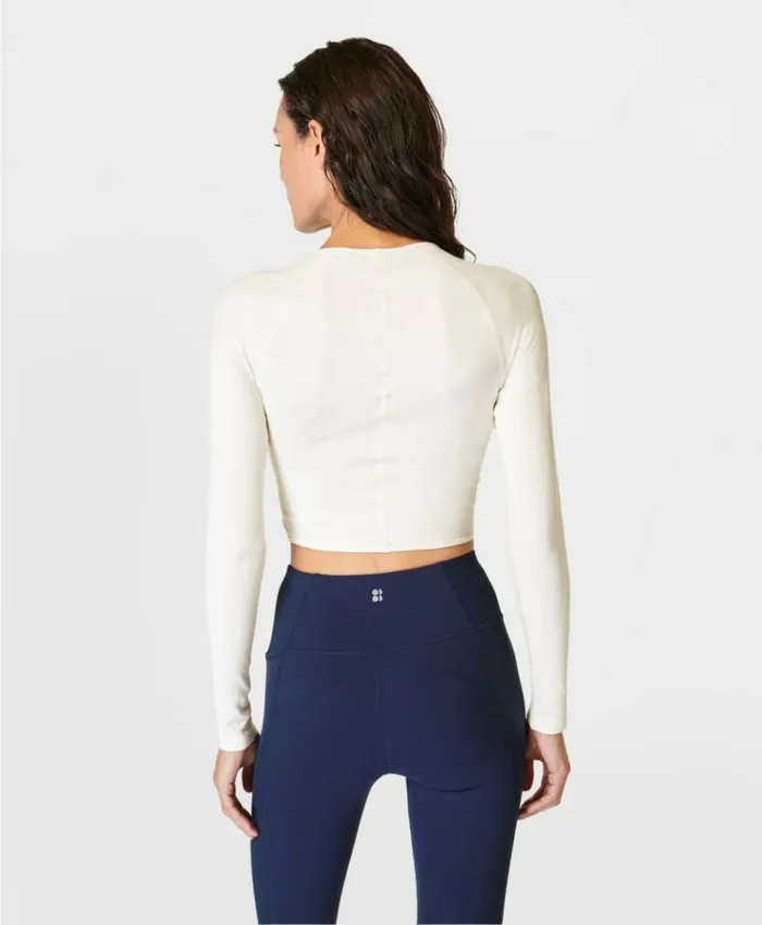 Sweaty Betty Mindful Seamless Wrap Long Sleeve Top Lily White Clothing Long Sleeve Tops