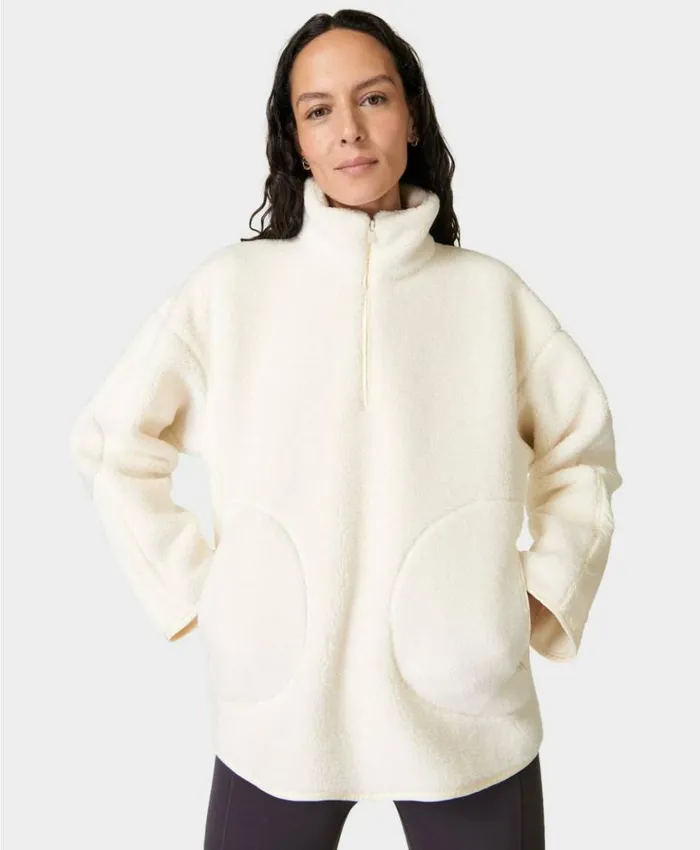 Sweaty Betty Plush Fleece Textured Half Zip Studio White Clothing Sweatshirts Hoodies