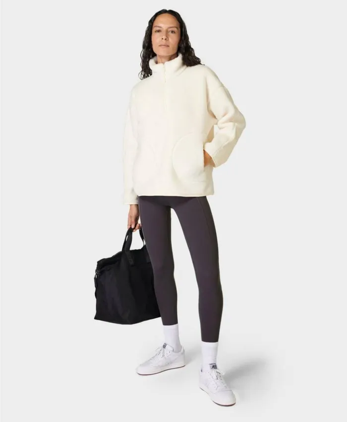Sweaty Betty Plush Fleece Textured Half Zip Studio White Clothing Sweatshirts Hoodies