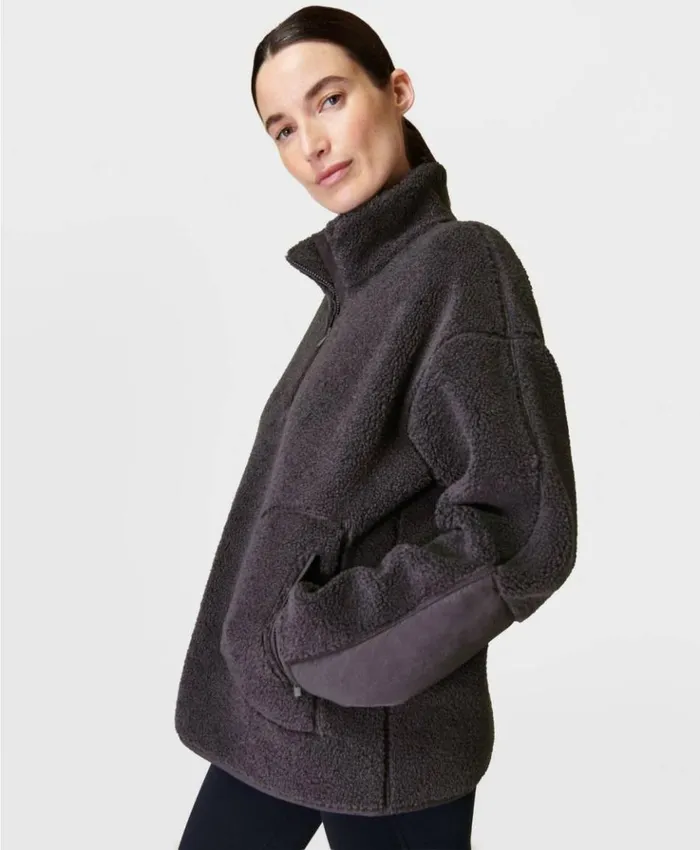 Sweaty Betty Plush Fleece Textured Half Zip Urban Grey Clothing Sweatshirts Hoodies