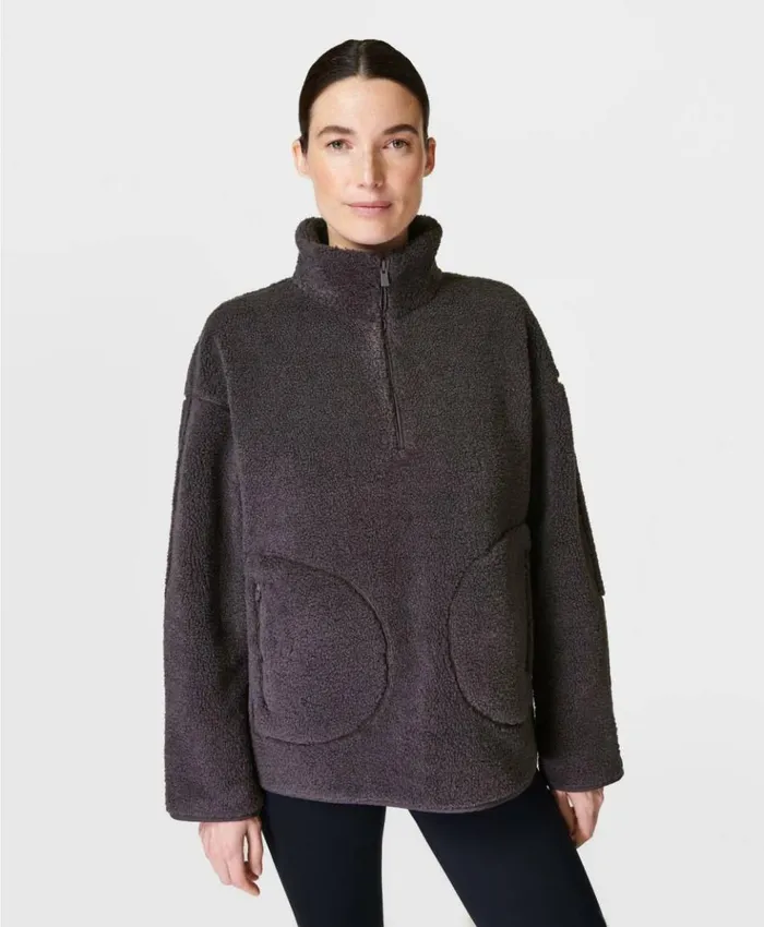 Sweaty Betty Plush Fleece Textured Half Zip Urban Grey Clothing Sweatshirts Hoodies