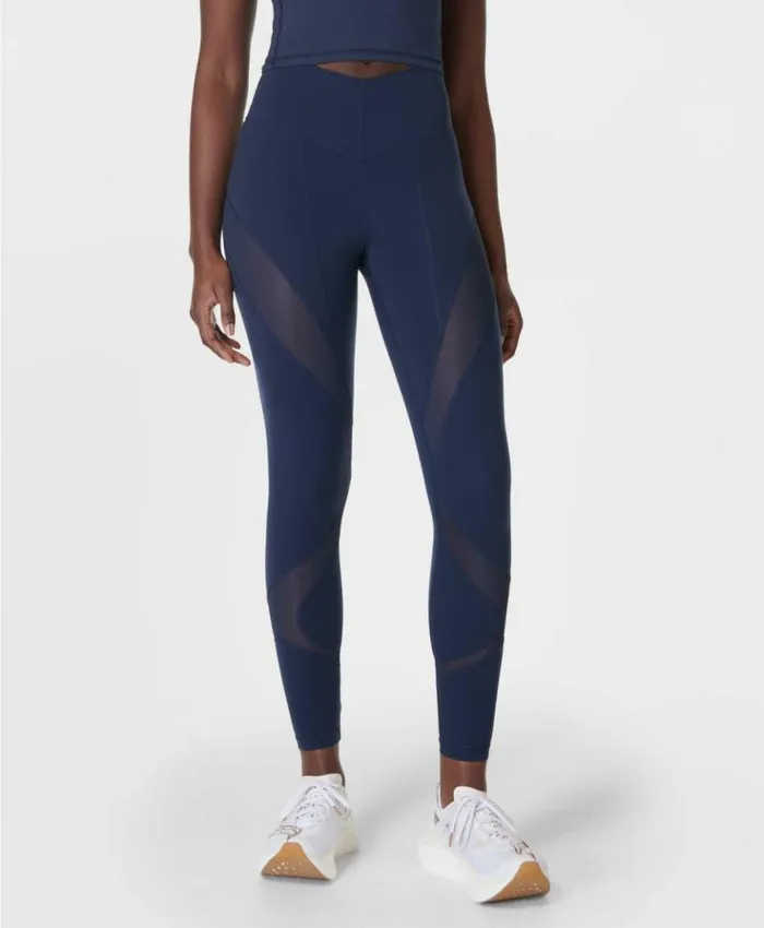 Sweaty Betty Power Illusion Mesh 78 Workout Leggings Navy Blue Clothing Full Length