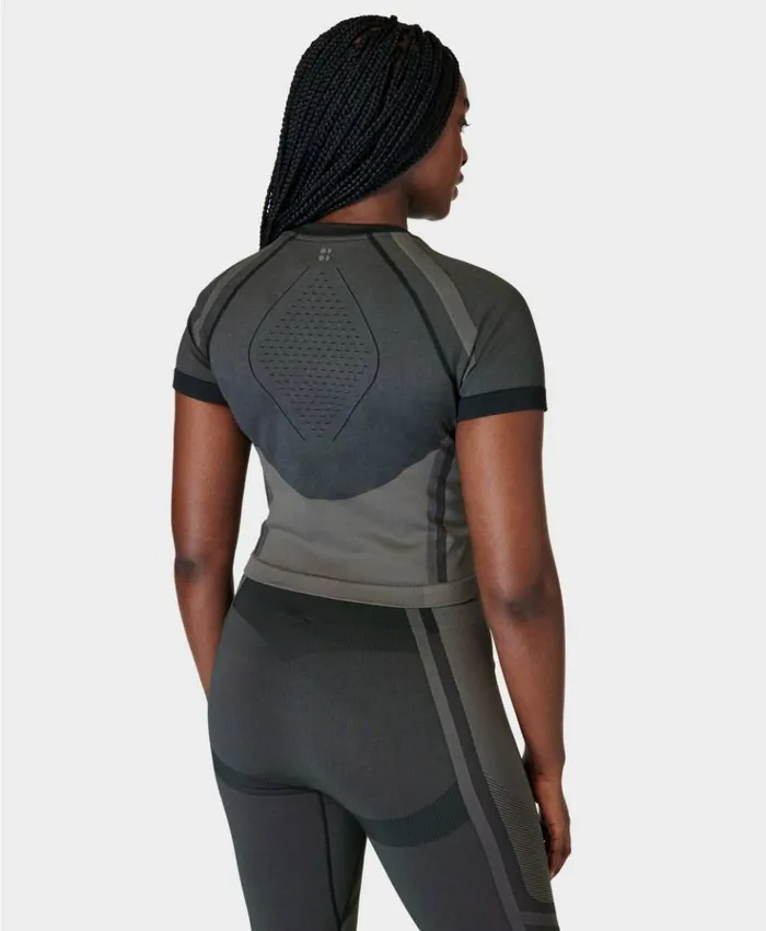 Sweaty Betty Silhouette Sculpt Seamless Short Sleeve Top Black Clothing TShirts