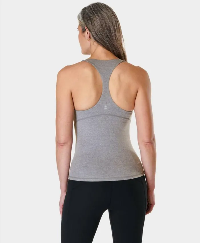 Sweaty Betty Super Soft Sleek Racerback Bra Tank Medium Grey Marl Clothing Tank Tops