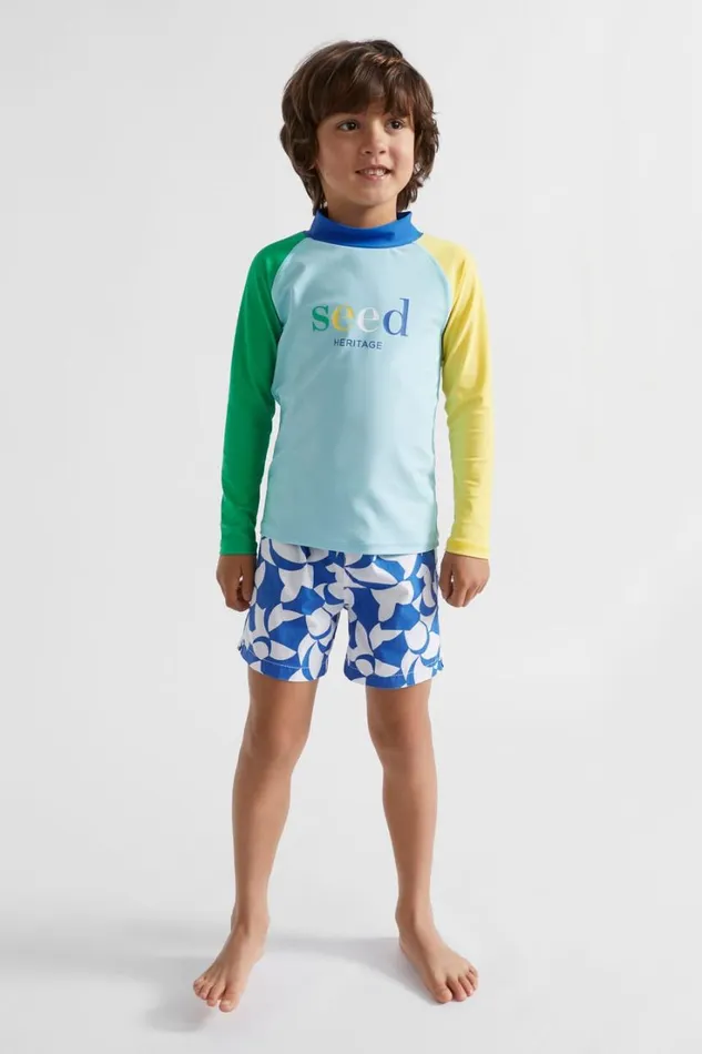 Swimwear Boy Seed Heritage Abstract Print Beach Short Deep Ocean Abstract