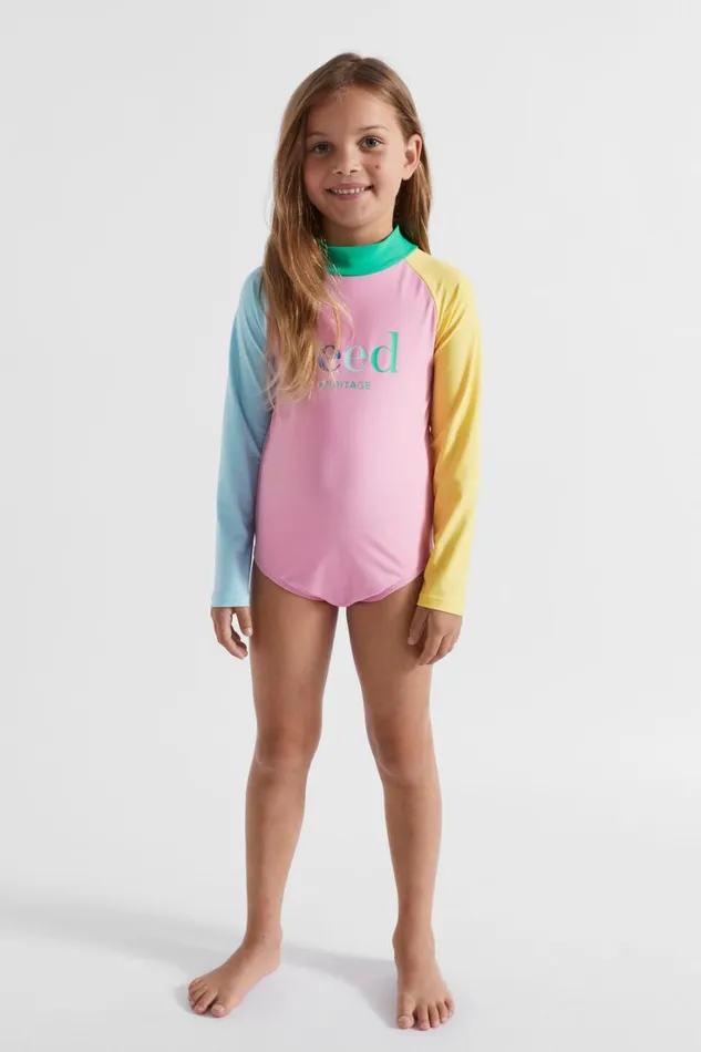 Swimwear Girl Seed Heritage Colourblock Logo Rashsuit Candy Pink Multi