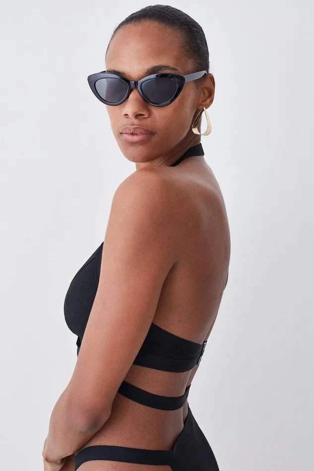 Swimwear Women Karen Millen Bandage Halter Neck Strappy Bikini Top Black