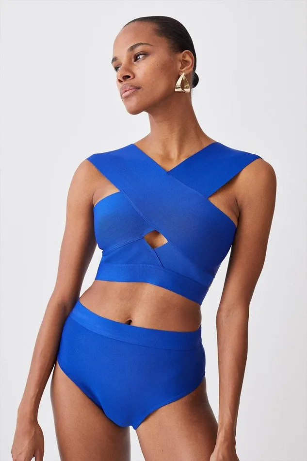 Swimwear Women Karen Millen Cross Front Bandage Bikini Top Cobalt