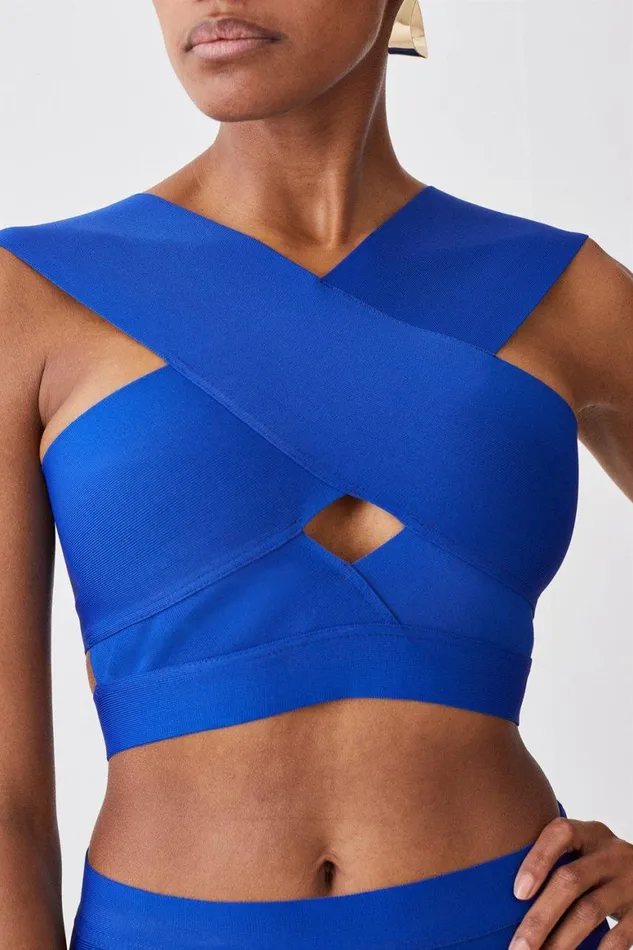 Swimwear Women Karen Millen Cross Front Bandage Bikini Top Cobalt
