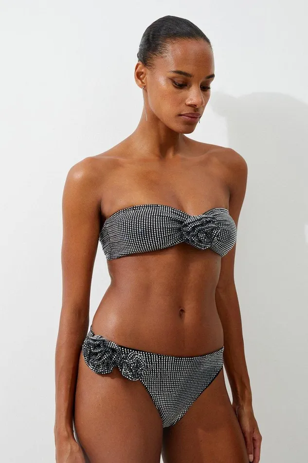 Swimwear Women Karen Millen Premium Embellished Rosette Bikini Bottoms Black