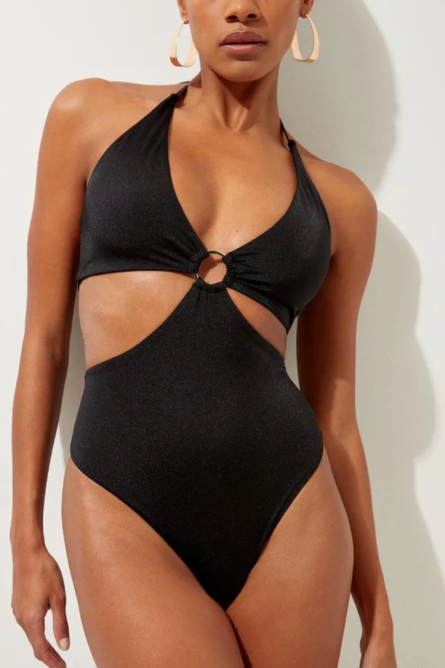 Swimwear Women Karen Millen Slinky Cut Out Ring Detail Swimsuit Black