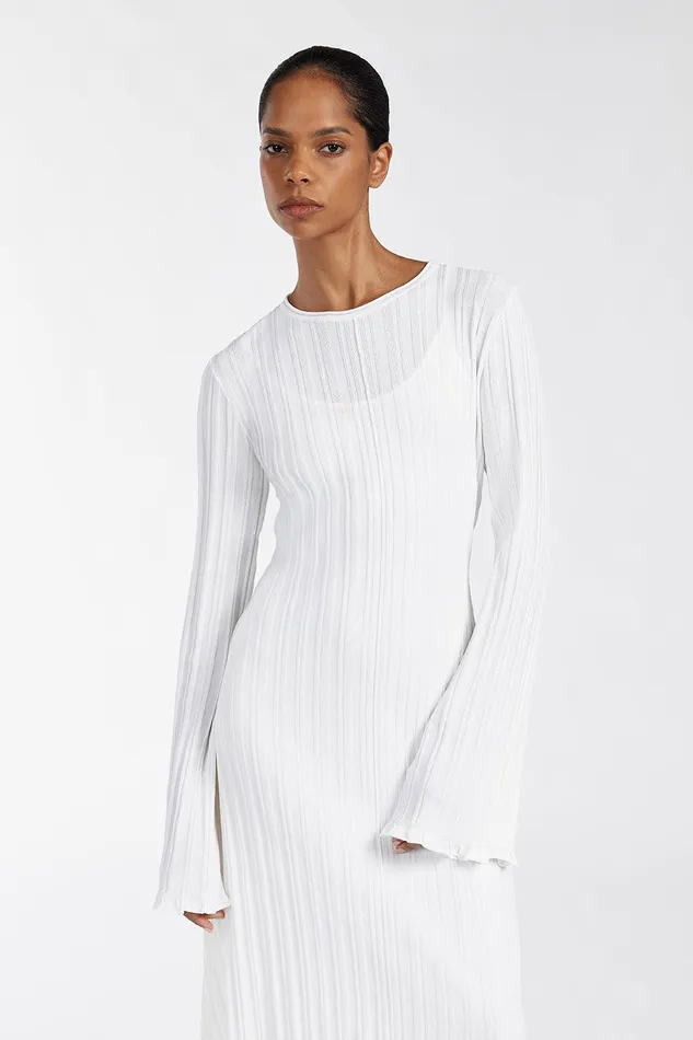 SYLVIA OFF WHITE KNIT MIDI DRESS Women DISSH Long Sleeve Dresses