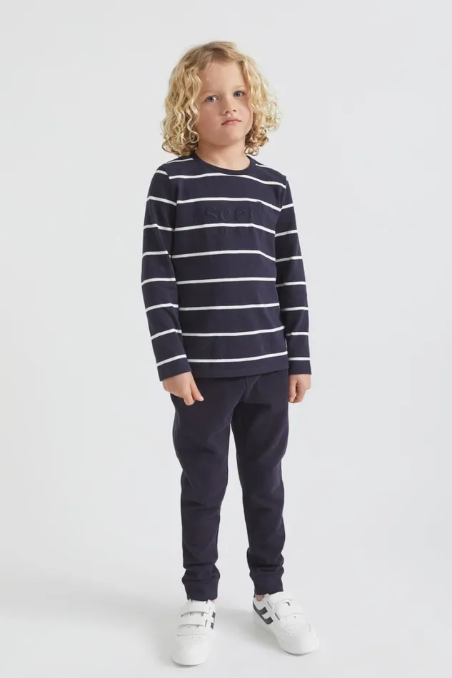 TShirts and Tops Boy Seed Heritage Core Logo Rugby Tee Midnight Blue Stripe