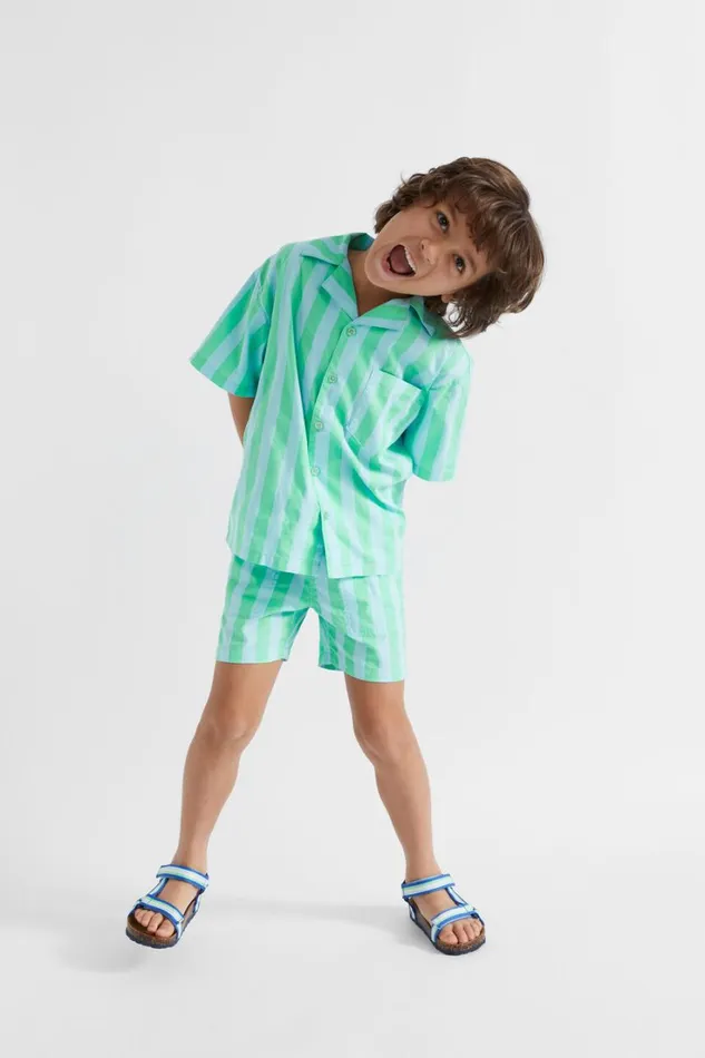 TShirts and Tops Boy Seed Heritage Stripe Camp Shirt Ocean Blue