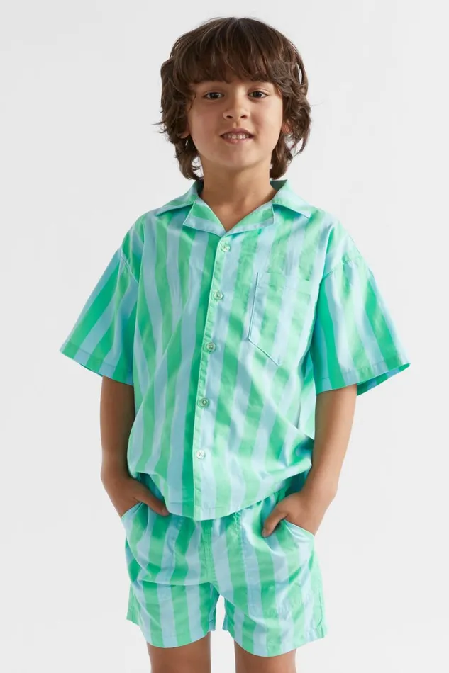 TShirts and Tops Boy Seed Heritage Stripe Camp Shirt Ocean Blue