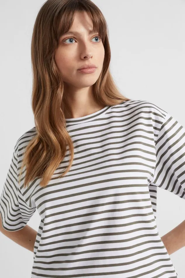 TShirts and Tops Woman Seed Heritage Core Boyfriend Tee Smokey Olive Stripe