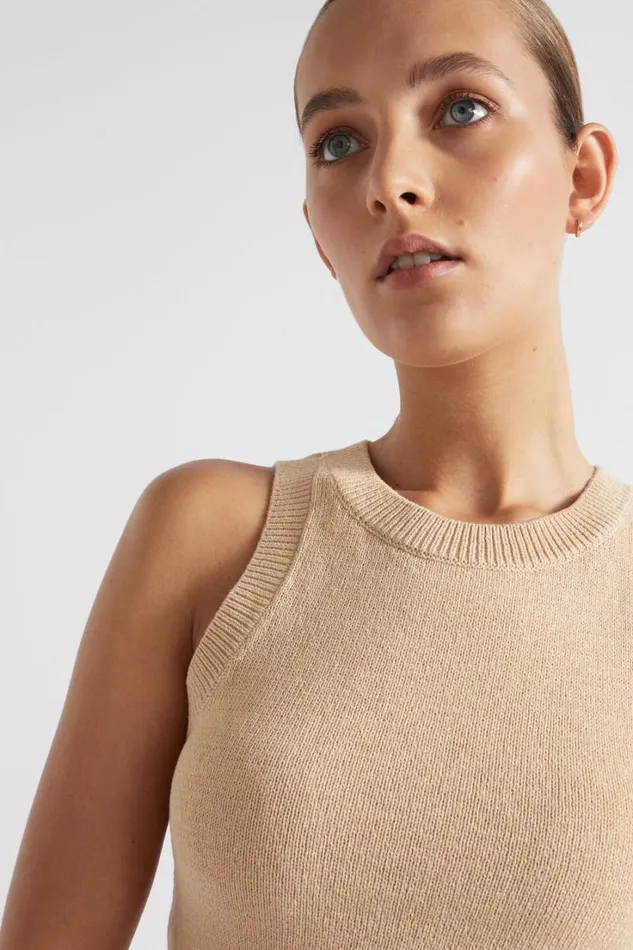 TShirts and Tops Woman Seed Heritage Cotton Knit Top Soft Wheat