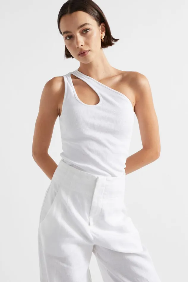 TShirts and Tops Woman Seed Heritage One Shoulder Cut Out Tank Whisper White