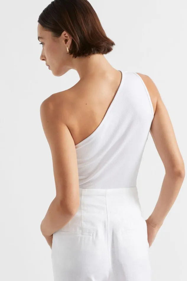 TShirts and Tops Woman Seed Heritage One Shoulder Cut Out Tank Whisper White
