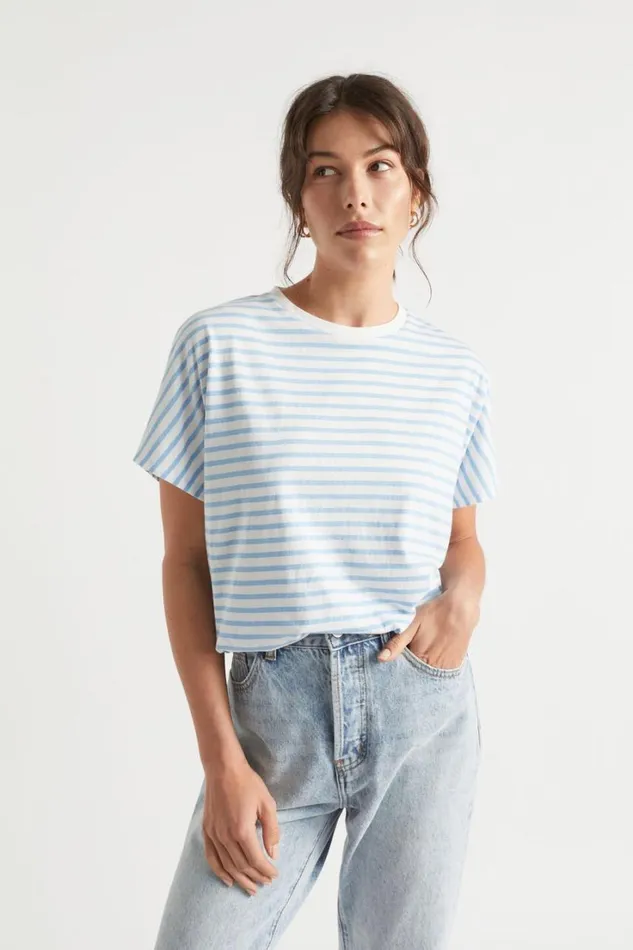 TShirts and Tops Woman Seed Heritage Stripe Batwing Tee Bluebell Stripe